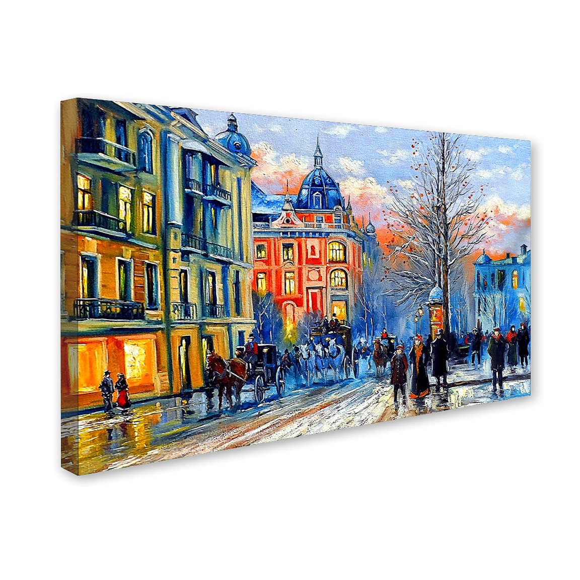 Old City Street in Winter Premium Canvas Wall Painting  decorative masterpiece for home decor